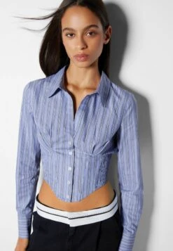 BERSHKA LONG SLEEVE - Hemdbluse - Blue -Bershka Verkaufsgeschäft 04330c83728e4567b7b6434dea3bd8c0