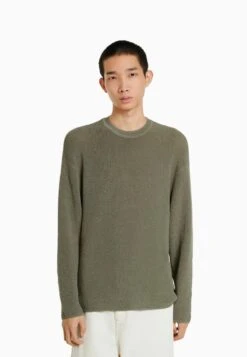 BERSHKA ROUND NECK - Strickpullover - Green