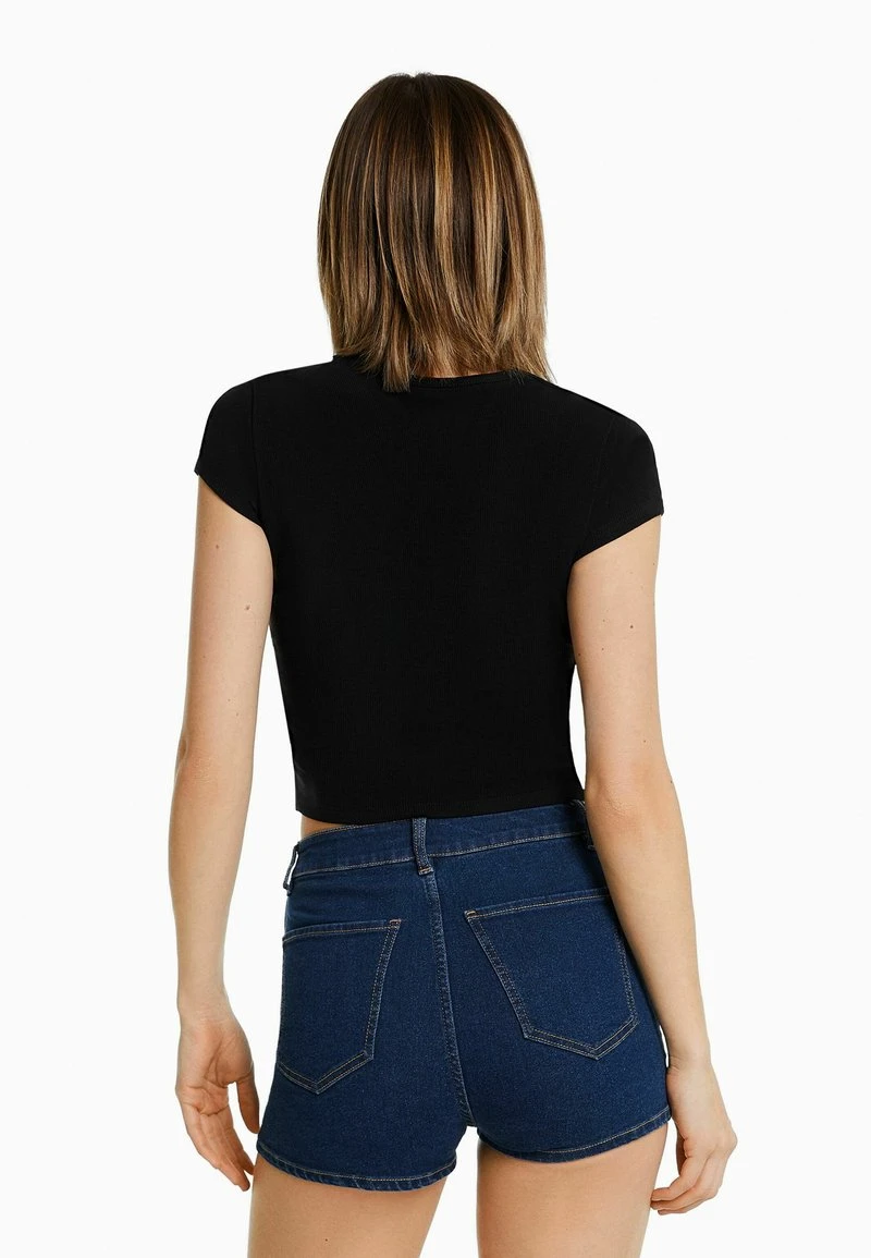 BERSHKA HIGH WAIST STRETCH - Jeans Shorts - Dark Blue 5 BERSHKA HIGH WAIST STRETCH - Jeans Shorts - Dark Blue – Bild 3