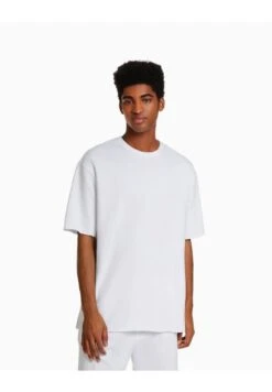 BERSHKA SHORT SLEEVE FADED - T-Shirt Basic - Off White