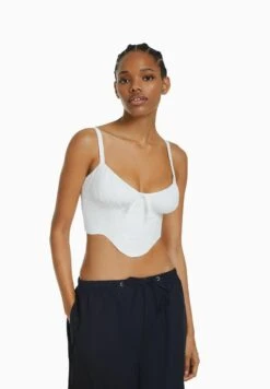 BERSHKA CROPPED WITH STRAPS - CORSET - Top - Off White