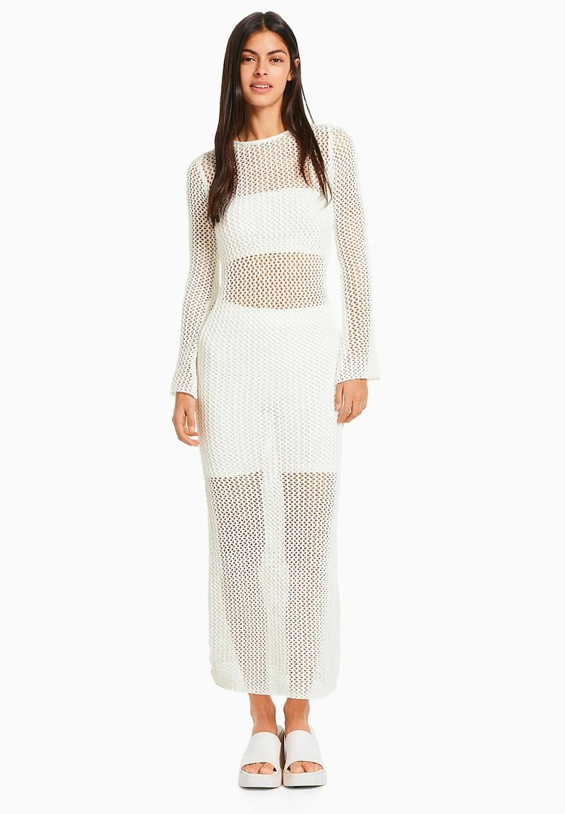 BERSHKA LONG SLEEVE OPEN BACK MIDI - Strickkleid - Beige 3 BERSHKA LONG SLEEVE OPEN BACK MIDI - Strickkleid - Beige