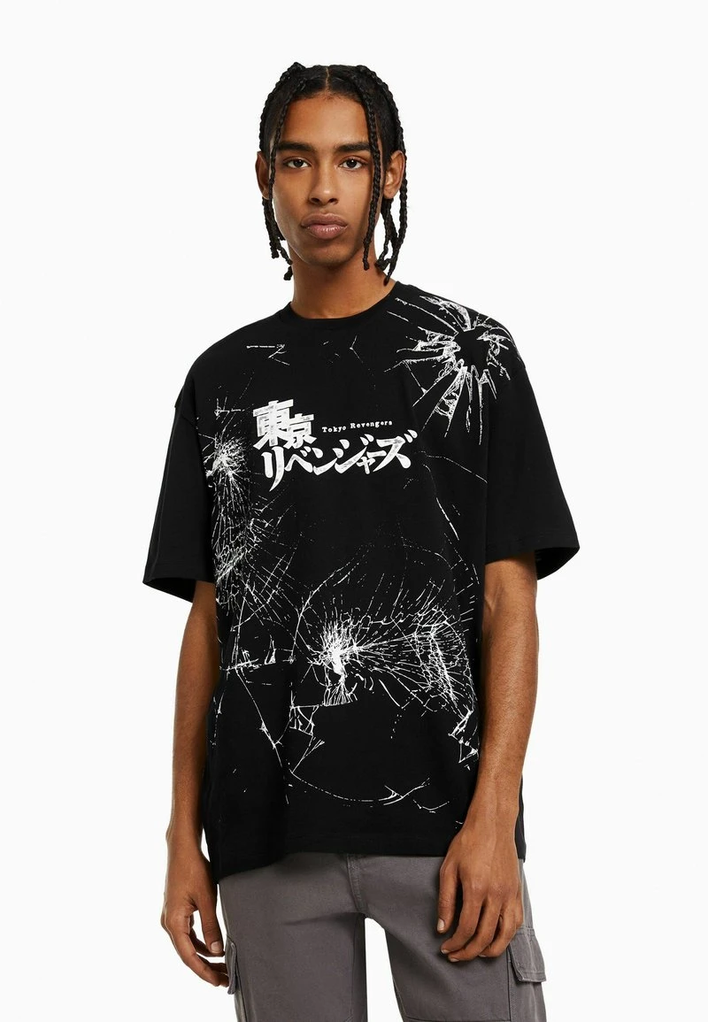 BERSHKA SHORT SLEEVE BOXY FIT - T-Shirt Print - Black 3 BERSHKA SHORT SLEEVE BOXY FIT - T-Shirt Print - Black