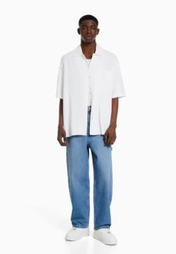 BERSHKA CARPENTER - Jeans Relaxed Fit - Light Blue Denim