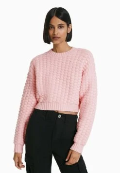 BERSHKA TEXTURED - Strickpullover - Light Pink
