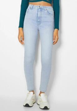 BERSHKA HIGH WAIST - Jeans Skinny Fit - Blue