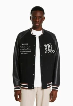 BERSHKA TEXTURE - Bomberjacke - Black