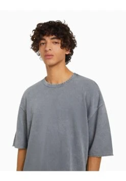 BERSHKA SHORT SLEEVE FADED - T-Shirt Basic - Grey