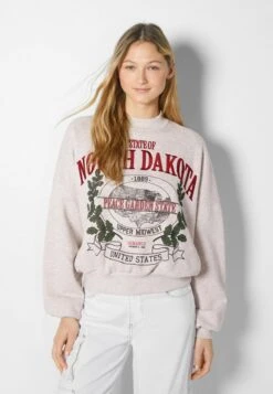 BERSHKA EMBROIDERED - Sweatshirt - Sand