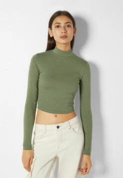 BERSHKA HIGH NECK - Langarmshirt - Khaki