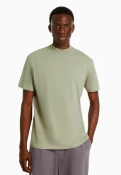 BERSHKA SHORT SLEEVE MOCK NECK - T-Shirt Basic - Green