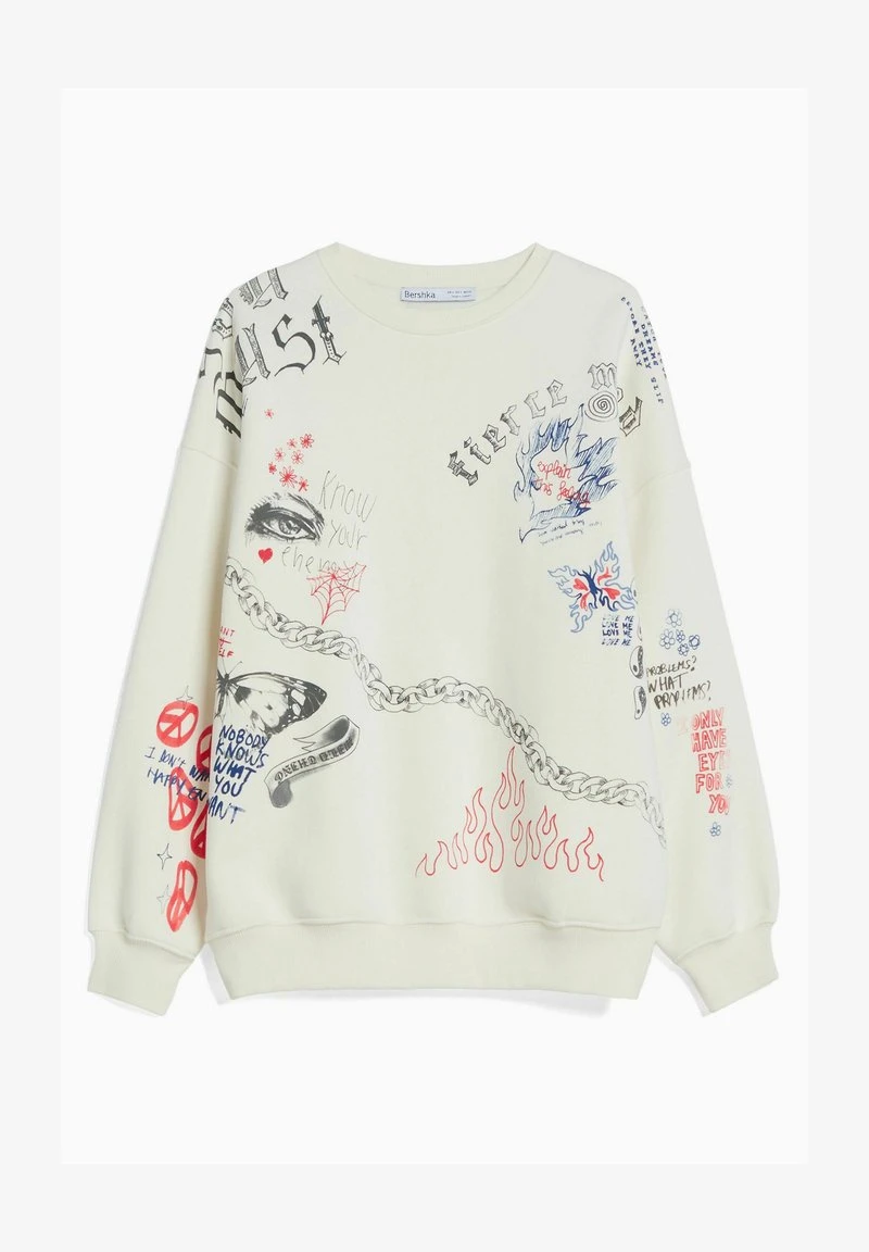 BERSHKA ROUND NECK PRINTED - Sweatshirt - Beige 7 BERSHKA ROUND NECK PRINTED - Sweatshirt - Beige – Bild 5