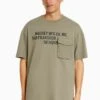 BERSHKA SHORT SLEEVE BOXY FIT WITH PRINT - T-Shirt Print - Khaki