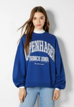 BERSHKA PRINTED - Sweatshirt - Dark Blue