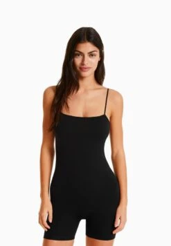 BERSHKA SEAMLESS WITH CUT NECKLINE CYCLING - Jumpsuit - Black