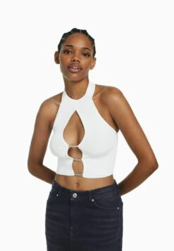 BERSHKA DETAIL HALTER - Top - Off White