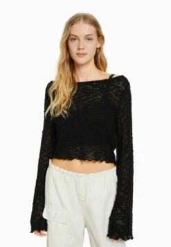 BERSHKA OPEN - Strickpullover - Black