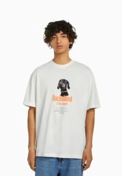 BERSHKA SHORT SLEEVE - T-Shirt Print - White