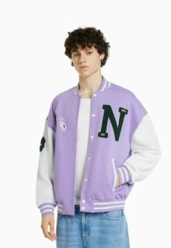 BERSHKA EMBROIDERED FLORAL - Bomberjacke - Mottled Purple