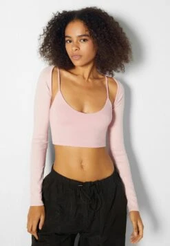 BERSHKA STRAPPY WITH LONG SLEEVES - Strickjacke - Pink