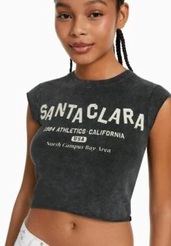 BERSHKA SHORT SLEEVE - T-Shirt Print - Dark Grey -Bershka Verkaufsgeschäft 2617d784d9594da8b38d5174a84bb890