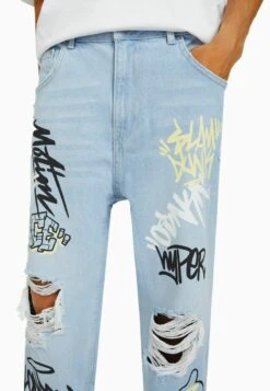BERSHKA WITH PRINT - Jeans Straight Leg - Light Blue -Bershka Verkaufsgeschäft 27b05d515b6f43de84c6cf7863c11e43