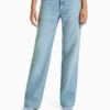 BERSHKA WITH RHINESTONE DETAILS - Jeans Straight Leg - Light Blue Denim