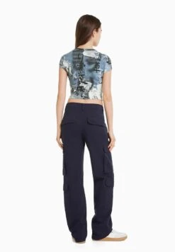 BERSHKA SHORT SLEEVE - T-Shirt Print - Blue -Bershka Verkaufsgeschäft 2a876997ccac40c199ed65af80d18b86