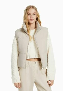BERSHKA PUFFER - Weste - Stone