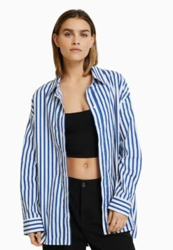 BERSHKA LONG SLEEVE OVERSIZE - Hemdbluse - Blue