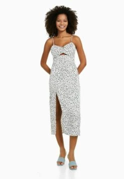 BERSHKA STRAPPY - PRINT - Freizeitkleid - White