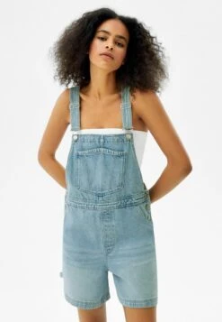 BERSHKA Latzhose - Light Blue Denim