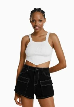 BERSHKA CARGO - Jeans Shorts - Black