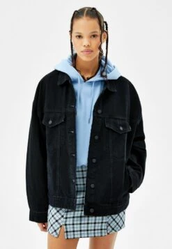 BERSHKA OVERSIZED - Jeansjacke - Black