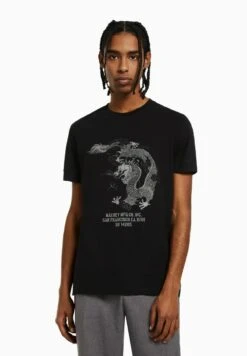 BERSHKA ASIATIC - T-Shirt Print - Black