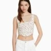 BERSHKA CROPPED POINTELLE STRAPPY - CORSET - Top - Beige