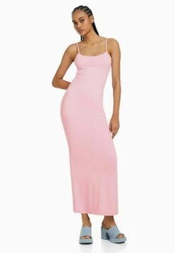 BERSHKA LONG FITTED STRAPPY - Maxikleid - Pink