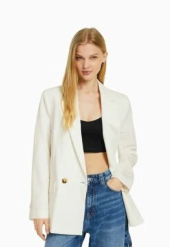BERSHKA REGULARFIT TAILORED - FEMININE-CUT DOUBLE-BREASTED - Kurzmantel - White