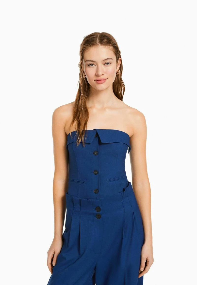 BERSHKA TAILORED WITH EXPOSED SHOULDERS CORSET - Weste - Blue 3 BERSHKA TAILORED WITH EXPOSED SHOULDERS CORSET - Weste - Blue