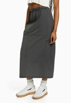 BERSHKA EFFECT - MIDI - A-Linien-Rock - Grey