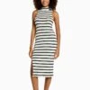 BERSHKA SLEEVELESS STRIPED - Strickkleid - Beige