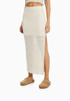 BERSHKA RUSTIC - Maxirock - Beige