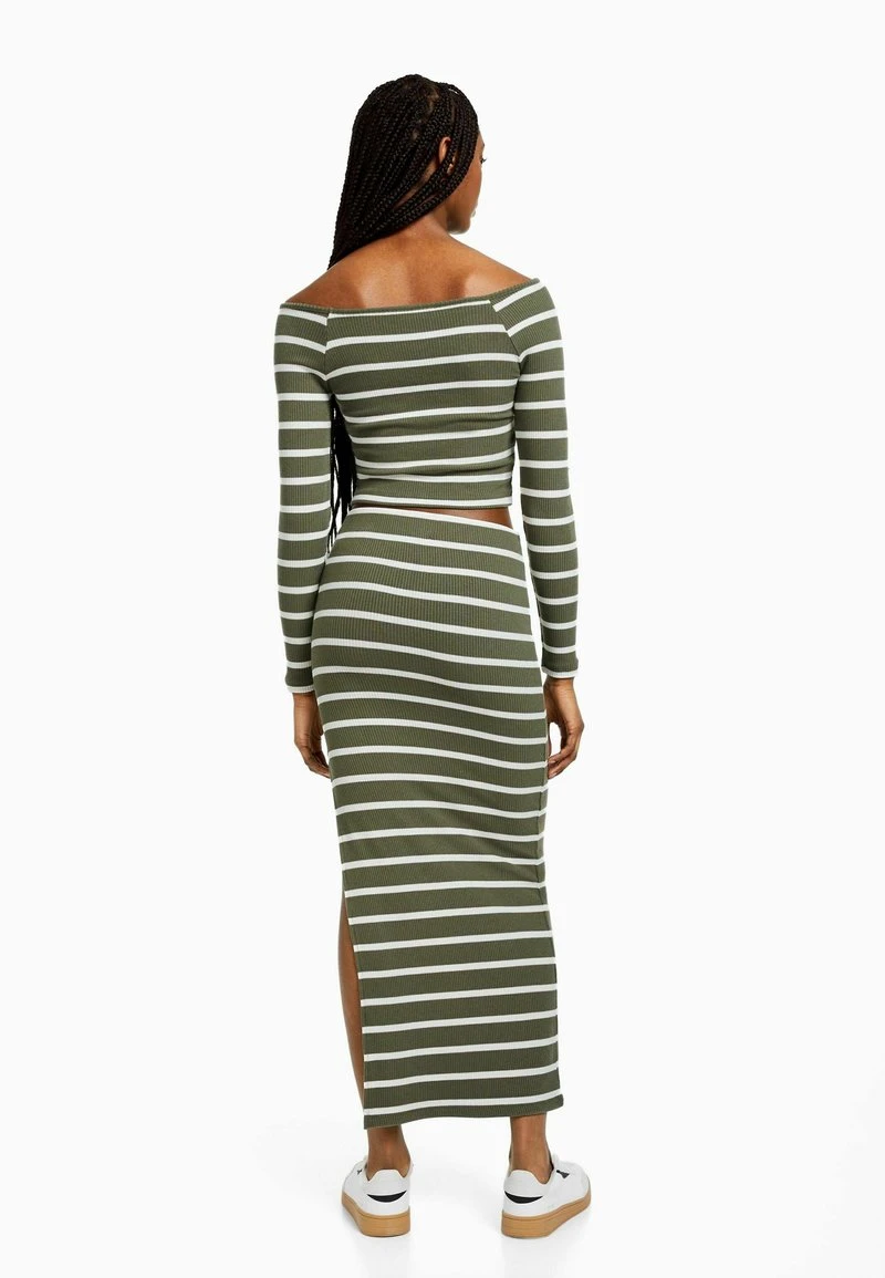 BERSHKA STRIPED - Maxirock - Khaki 4 BERSHKA STRIPED - Maxirock - Khaki – Bild 2
