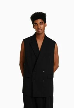 BERSHKA LONG TAILORED - Weste - Black