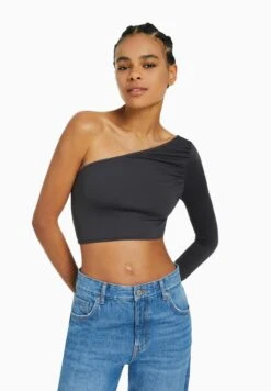 BERSHKA ASYMMETRIC - Langarmshirt - Dark Grey