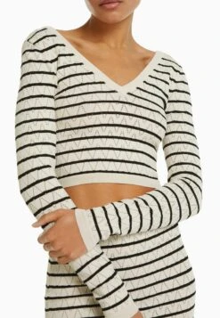 BERSHKA STRIPED OPEN V NECK - Strickpullover - Beige 12 BERSHKA STRIPED OPEN V NECK - Strickpullover - Beige -Bershka Verkaufsgeschäft 3d2c7b2e883449d09b61276d4bc6633b