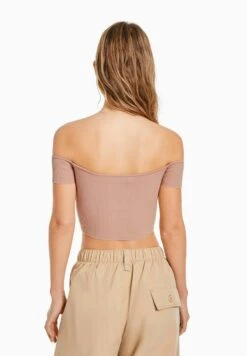 BERSHKA SHORT SLEEVE OFF-THE-SHOULDER - T-Shirt Print - Pink -Bershka Verkaufsgeschäft 3d72b43636294862aec6a7eafe283e96