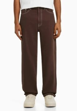 BERSHKA WIDE-LEG ’90S - Jeans Straight Leg - Brown