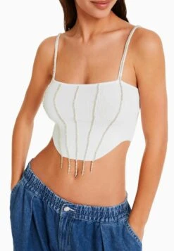 BERSHKA STRAPPY RHINESTONE - Top - Off White -Bershka Verkaufsgeschäft 3eb55d701d5742479a199328c5ccebca