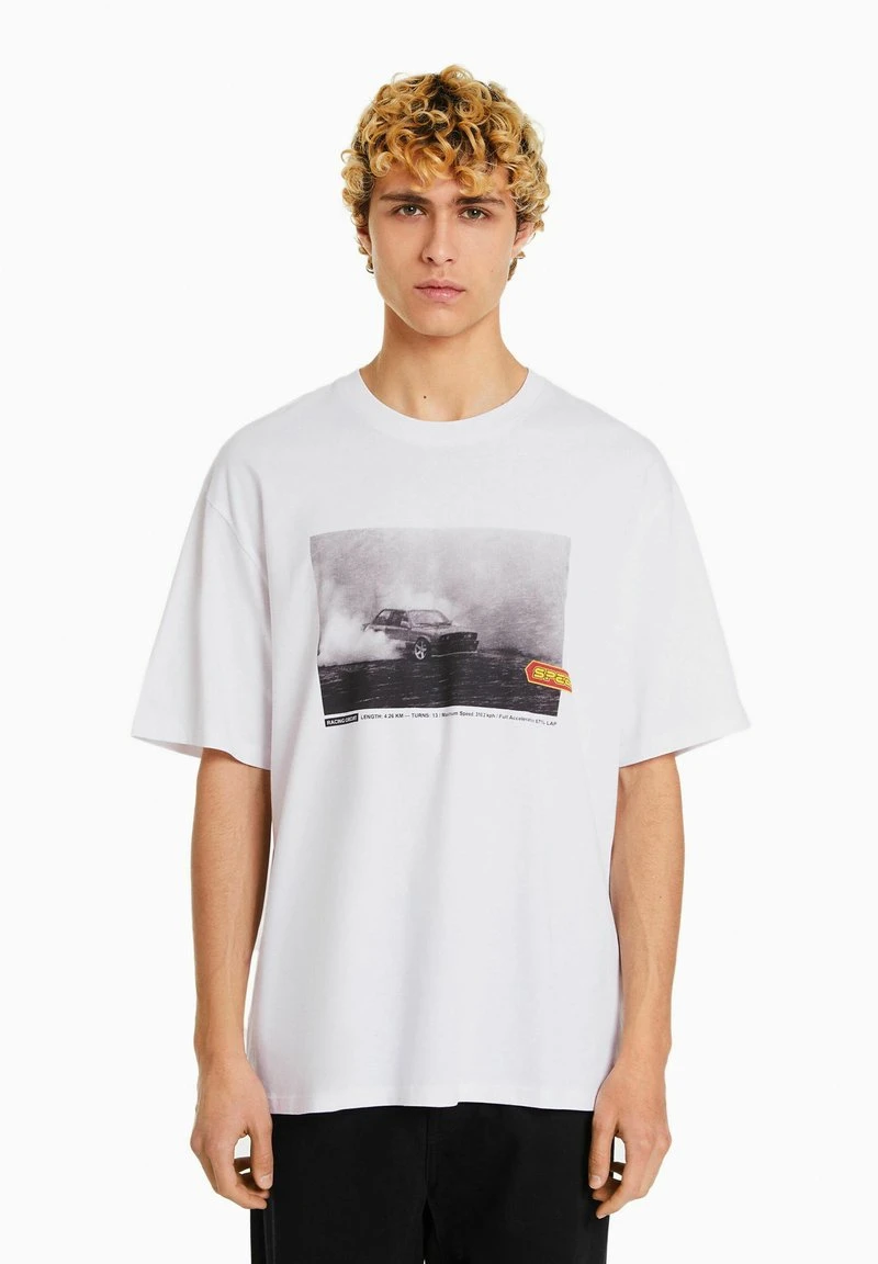 BERSHKA RACING - T-Shirt Print - Off White 3 BERSHKA RACING - T-Shirt Print - Off White